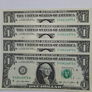 4 ($1) Dollar Bills Uncirculated Sequential (EACH SLEEVED) - Series 2021 (B194)